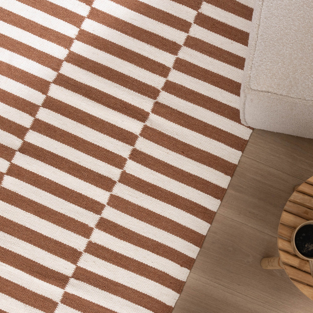 Striped Modern Rug - Dazzle Blocks Brown/White