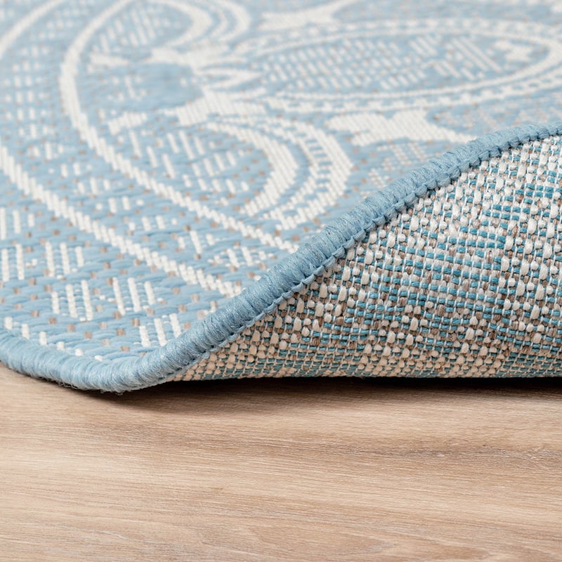Round Outdoor Rug - Summer Oriental Light Blue
