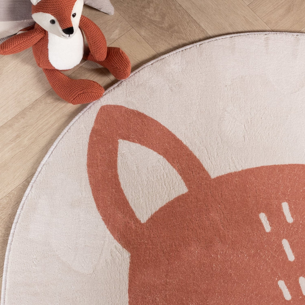 Round Washable Kids Rug - Sammy Fox Orange