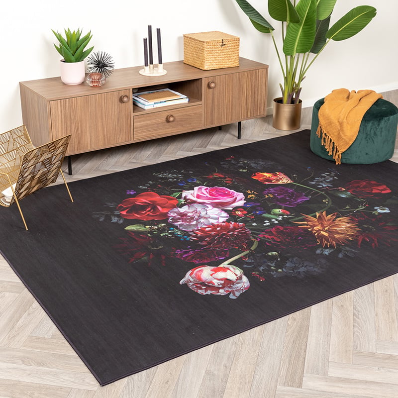 Floral Rug - Florine Black/Pink