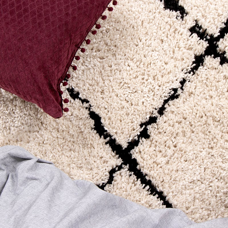 Round High Pile Rug - Grand Lines Cream/Black