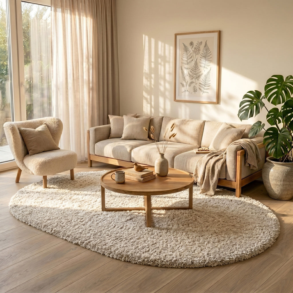 Oval Shaggy Rug - Blaze Cream/White