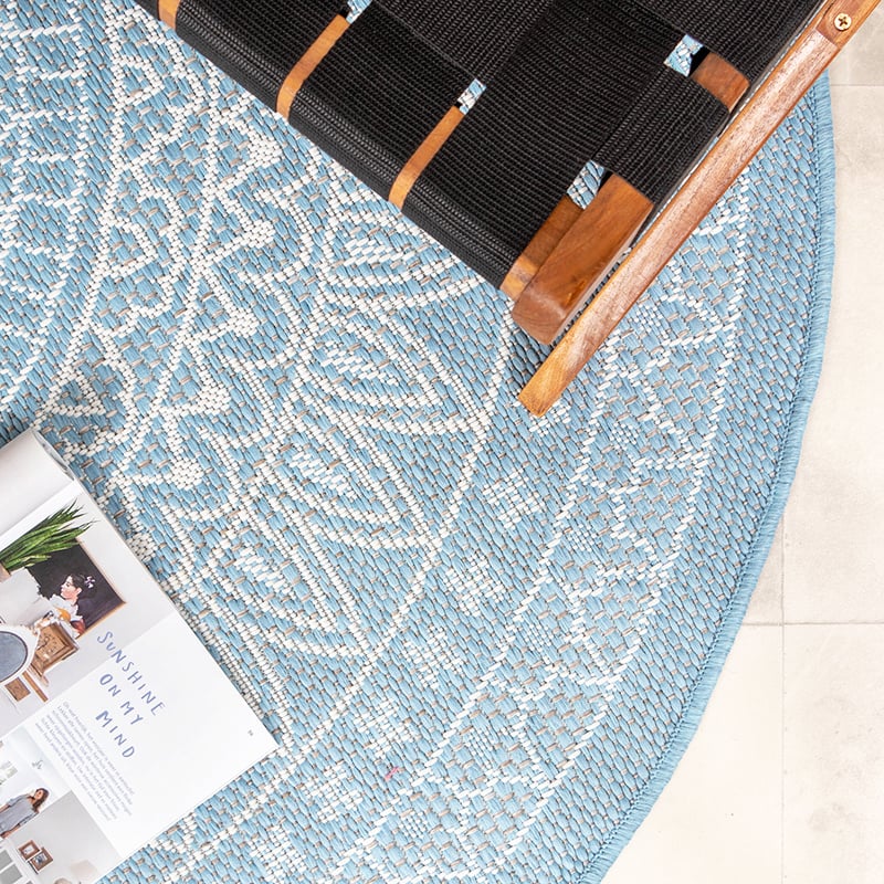 Round Outdoor Rug - Summer Azteca Light Blue