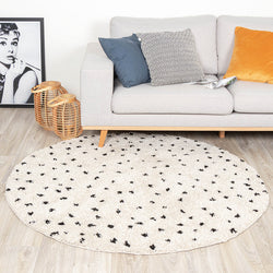 Round High Pile Rug - Grand Dots Cream/Black