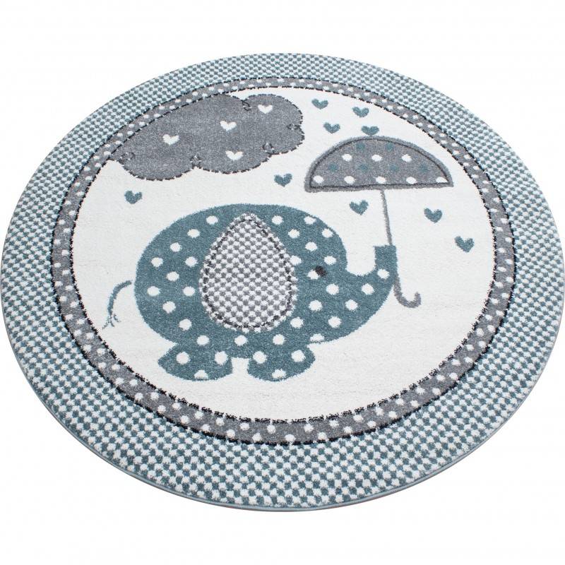 Round children's floor rug - Anna Elephant Umbrella Blue