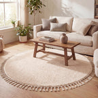 Round High Pile Rug - Lofty Fringe Cream/White