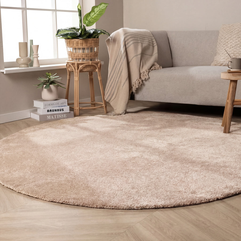 Round Washable Rug – Clean Beige