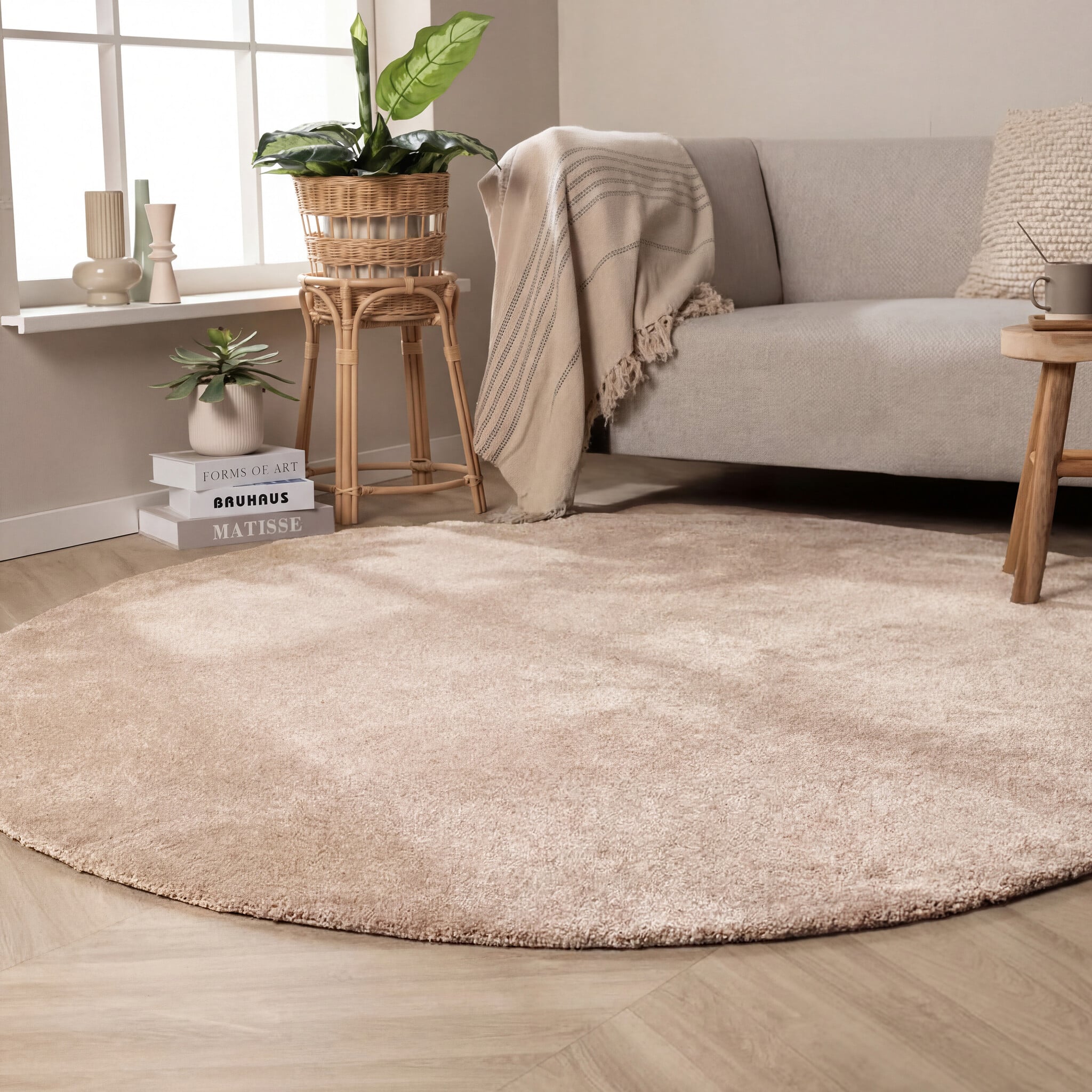 Round Washable Rug – Clean Beige