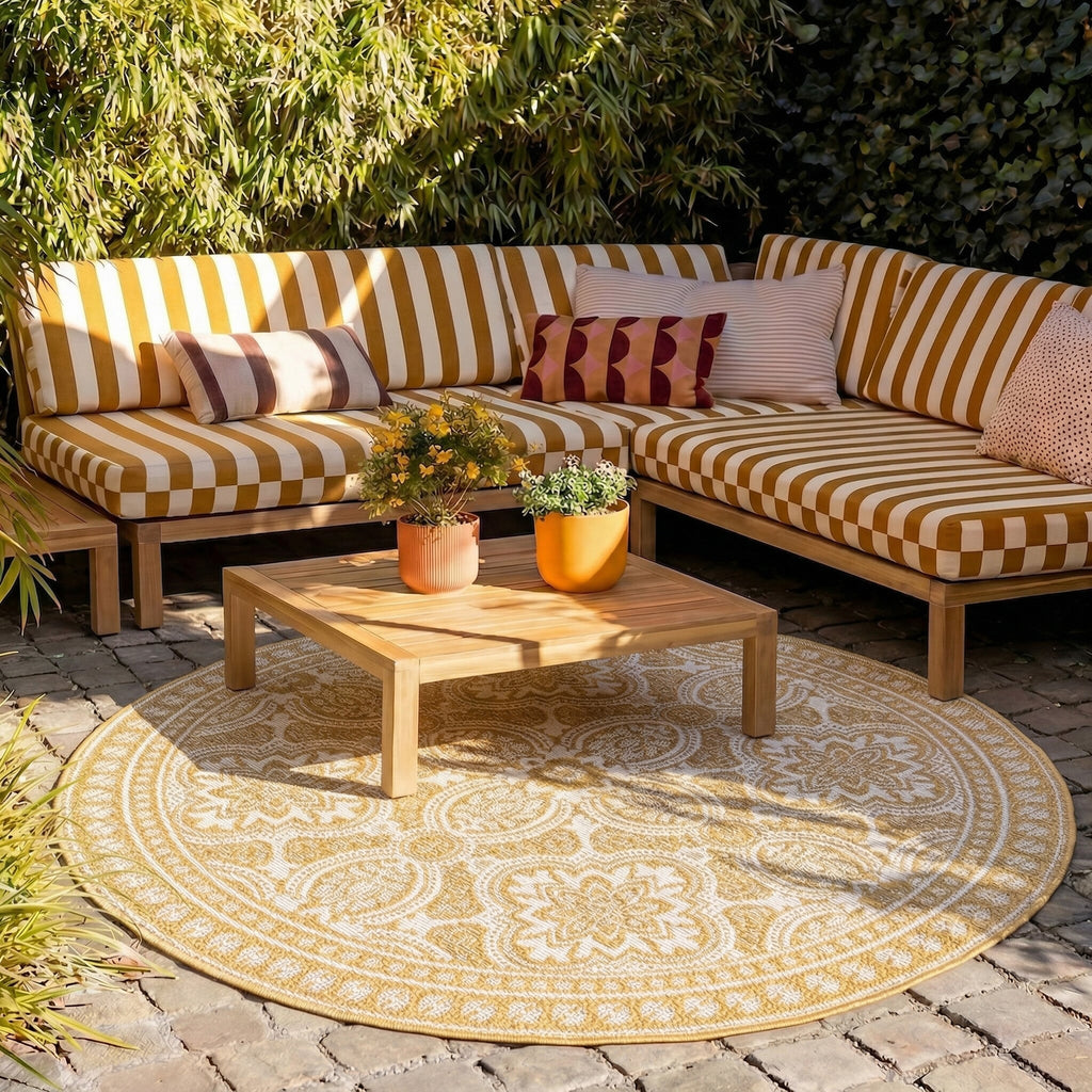 Round Outdoor Rug - Summer Oriental Yellow