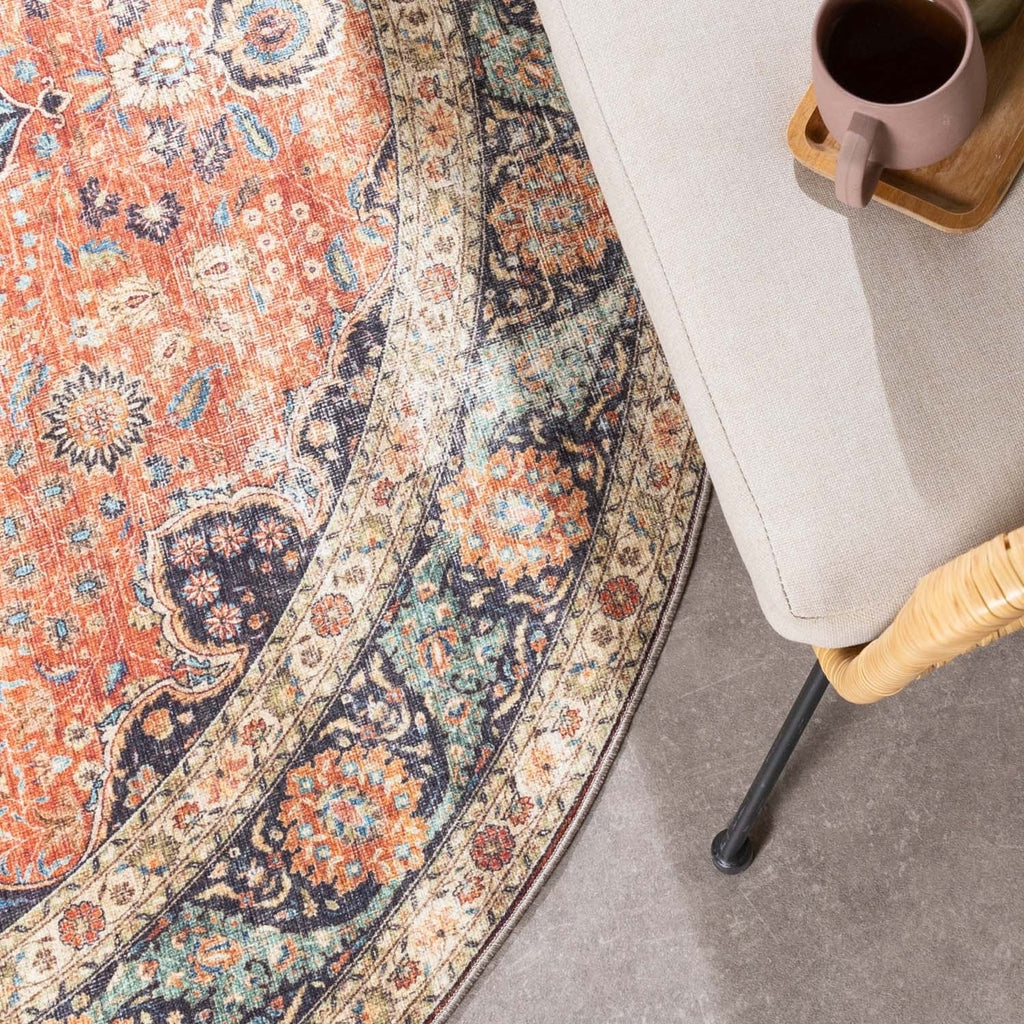 Round Indoor Outdoor Rug - Kairo Medallion Terra/Dark Blue