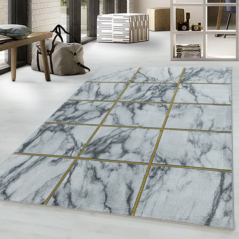 Modern floor rug - Marble Box Grey/Gold