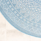 Round Outdoor Rug - Summer Azteca Light Blue