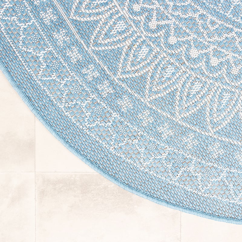 Round Outdoor Rug - Summer Azteca Light Blue