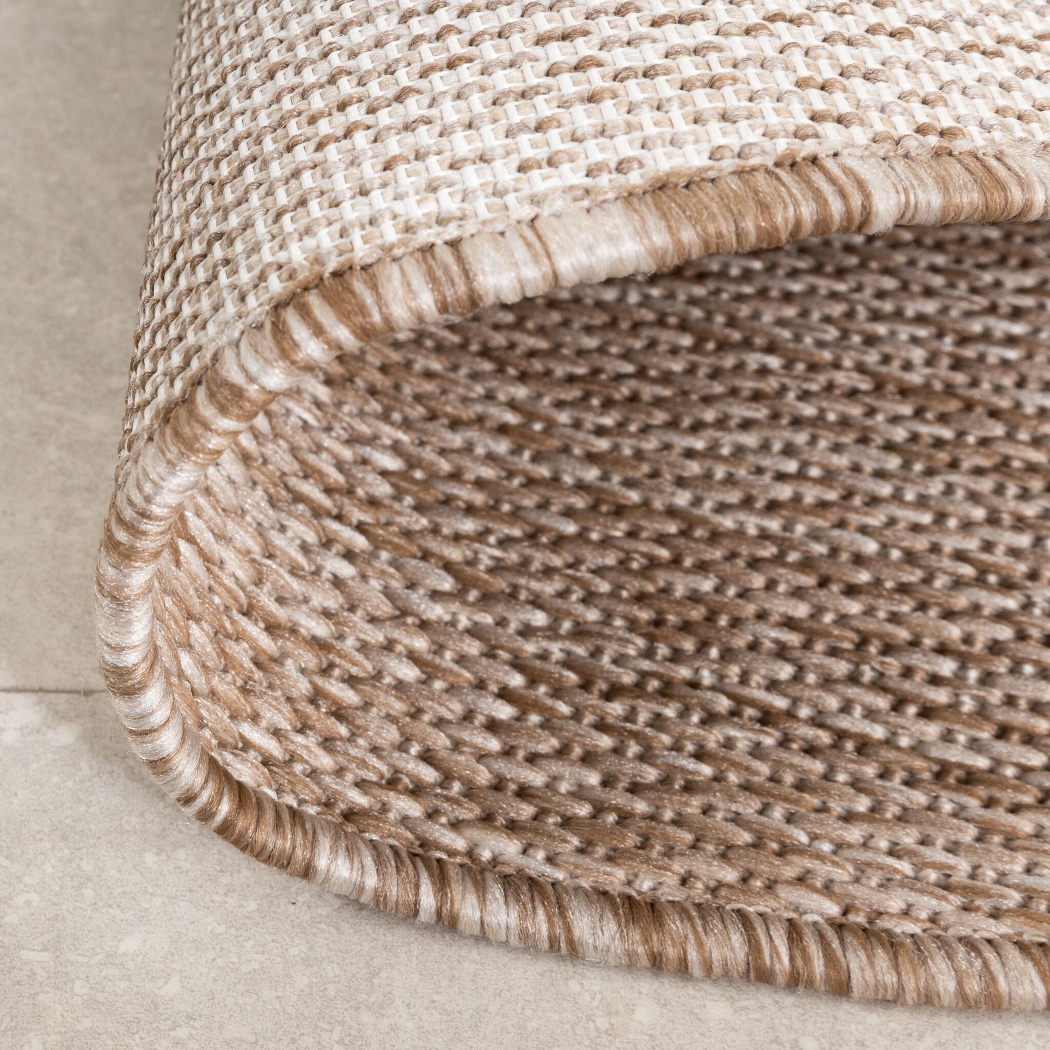 Round Indoor & Outdoor Rug – Sierra Border Cream/Beige