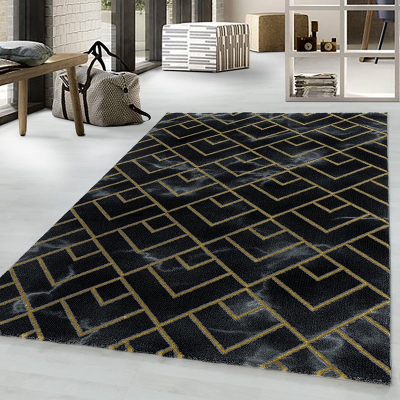 Modern floor rug - Marble Pattern Anthracite/Gold