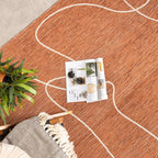 Round Modern Outdoor Rug - Porto Lines Terracotta