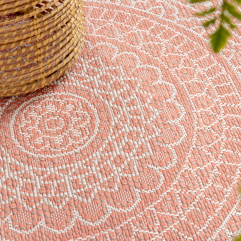Round Outdoor Rug - Summer Azteca Pink