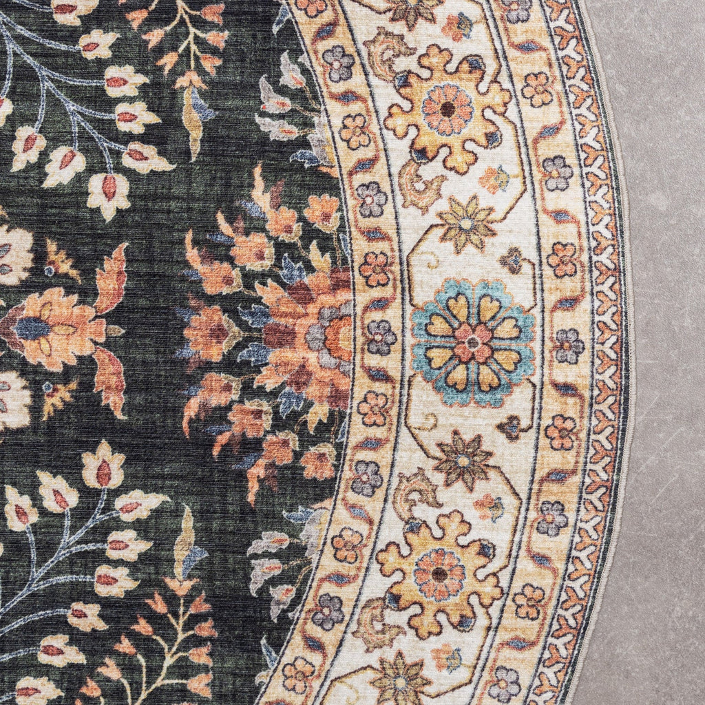Round Vintage Outdoor Rug - Santo Flora Dark Green