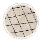 Round High Pile Rug - Grand Lines Weave Cream/Black