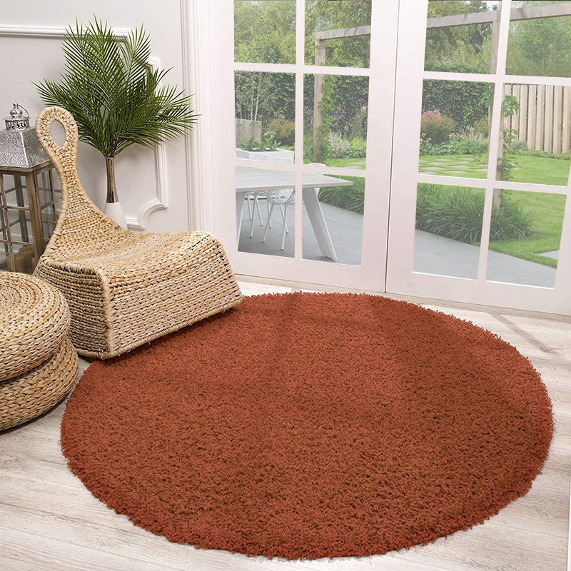Round High Pile Rug - Solid Terracotta