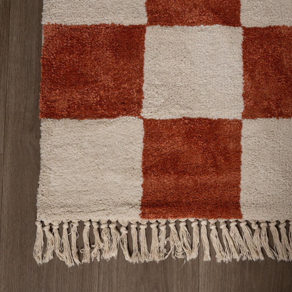 Checkerboard Rug - Blox Fringe Terracotta