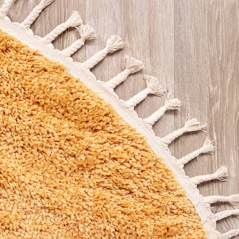 Round High Pile Rug - Lofty Fringe Yellow