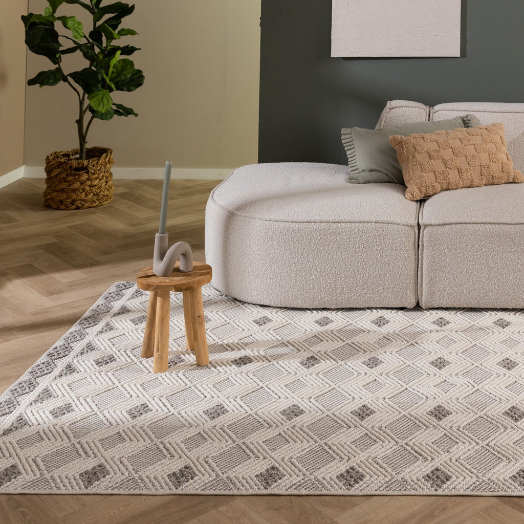 Sustainable floor rug - Lorre Blocks White/Grey
