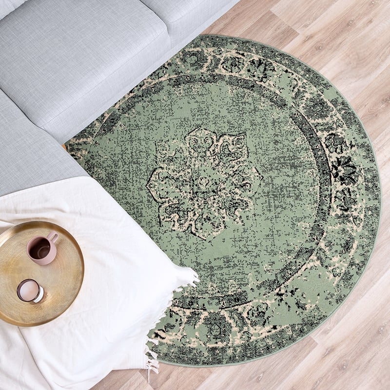Round Vintage Rug - Wonder Green/Black