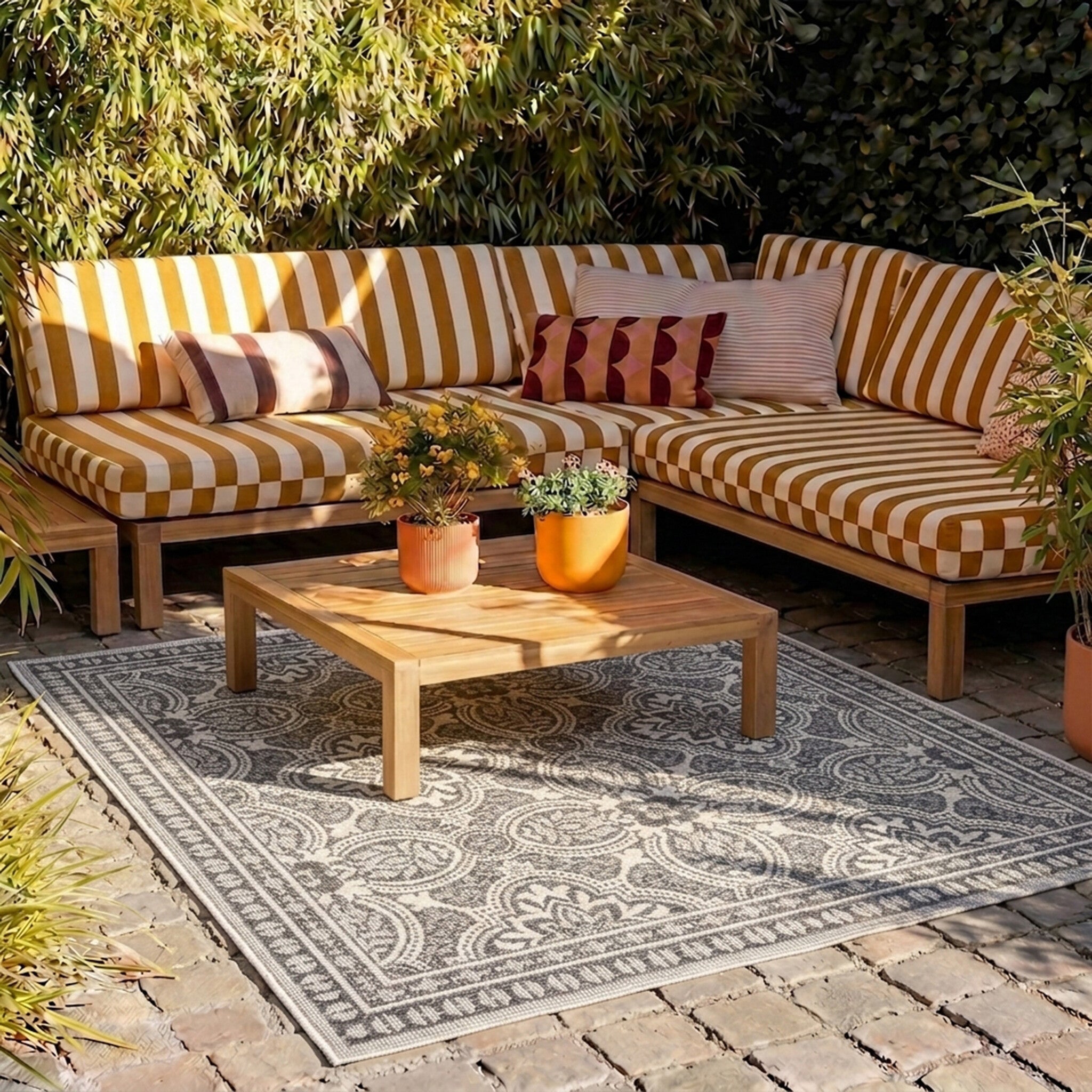 Square Outdoor Rug - Summer Oriental Grey