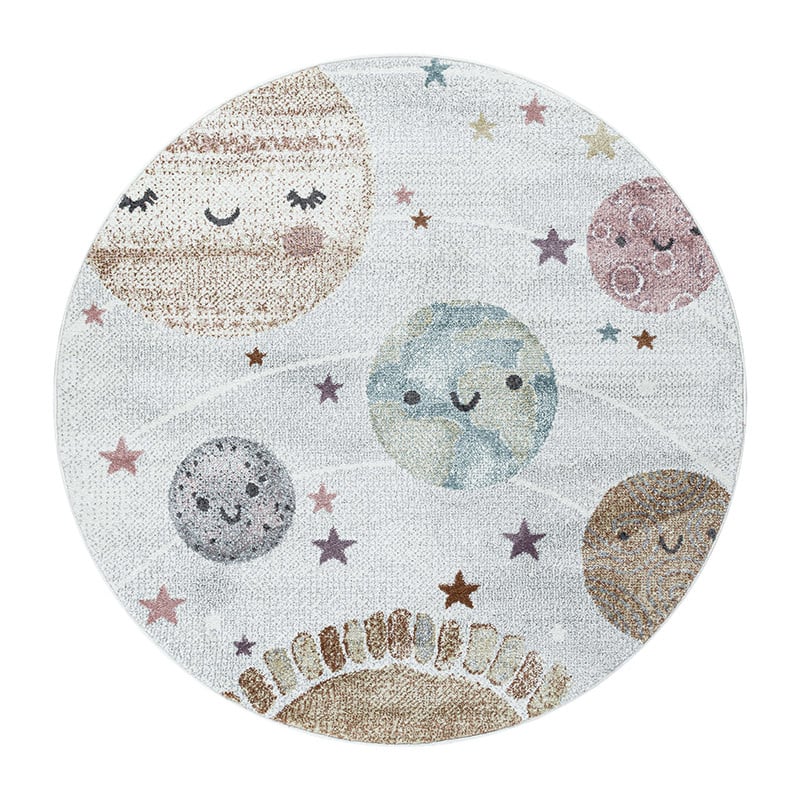 Round Children's Floor Rug - Fleurtje Planets White