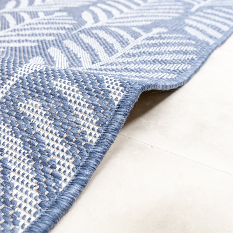Round Outdoor Rug - Summer Leaves Blue