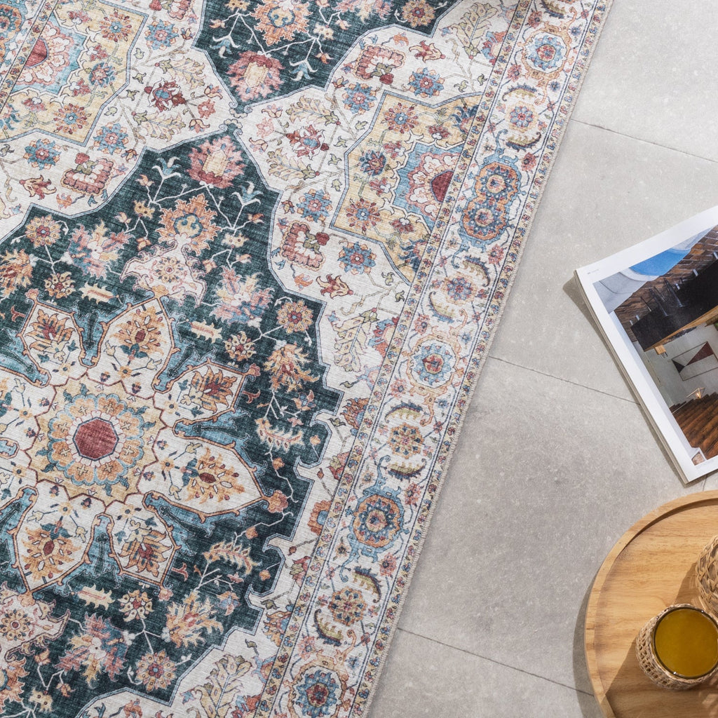 Washable Runner - Domingo Mandala Dark Green