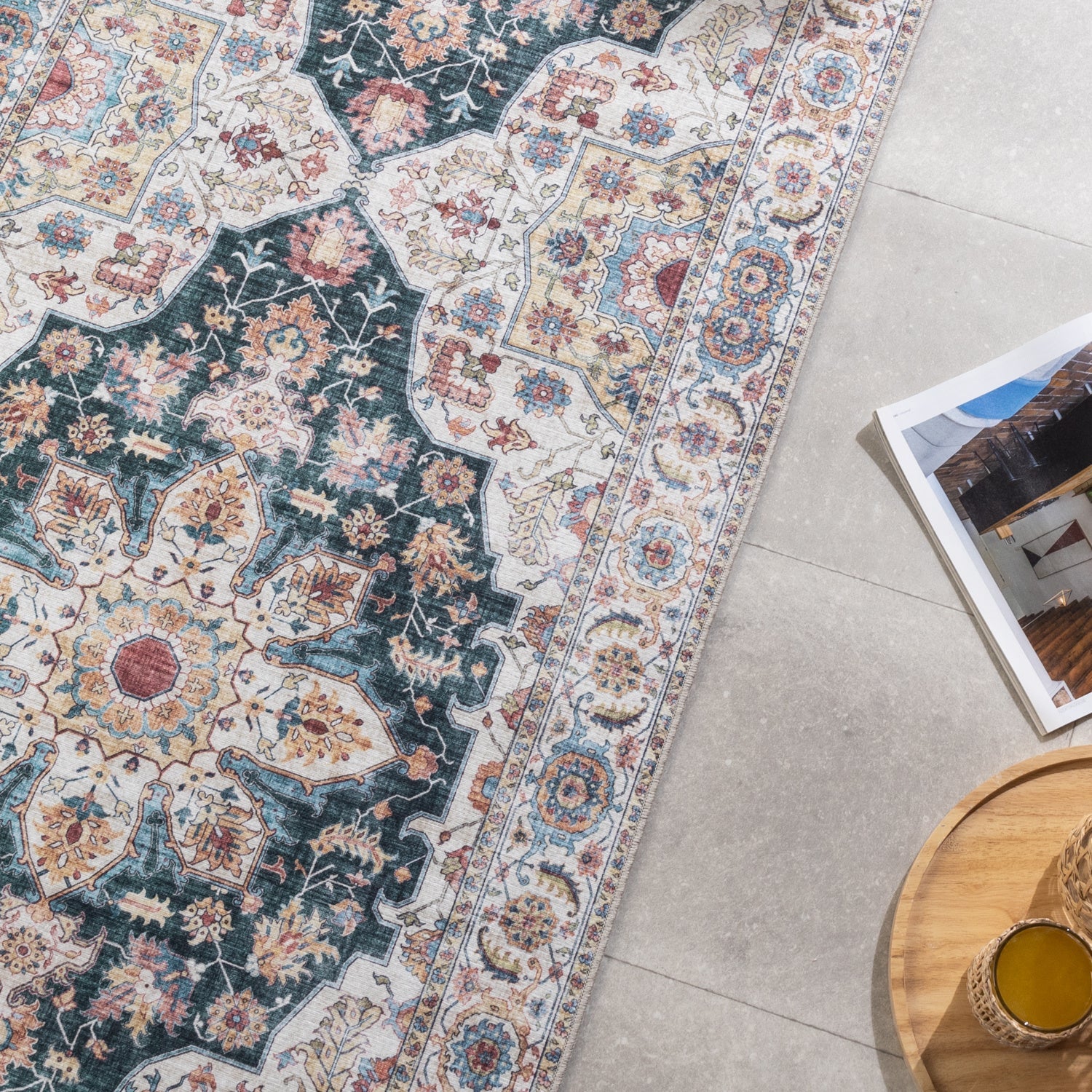 Washable Runner - Domingo Mandala Dark Green