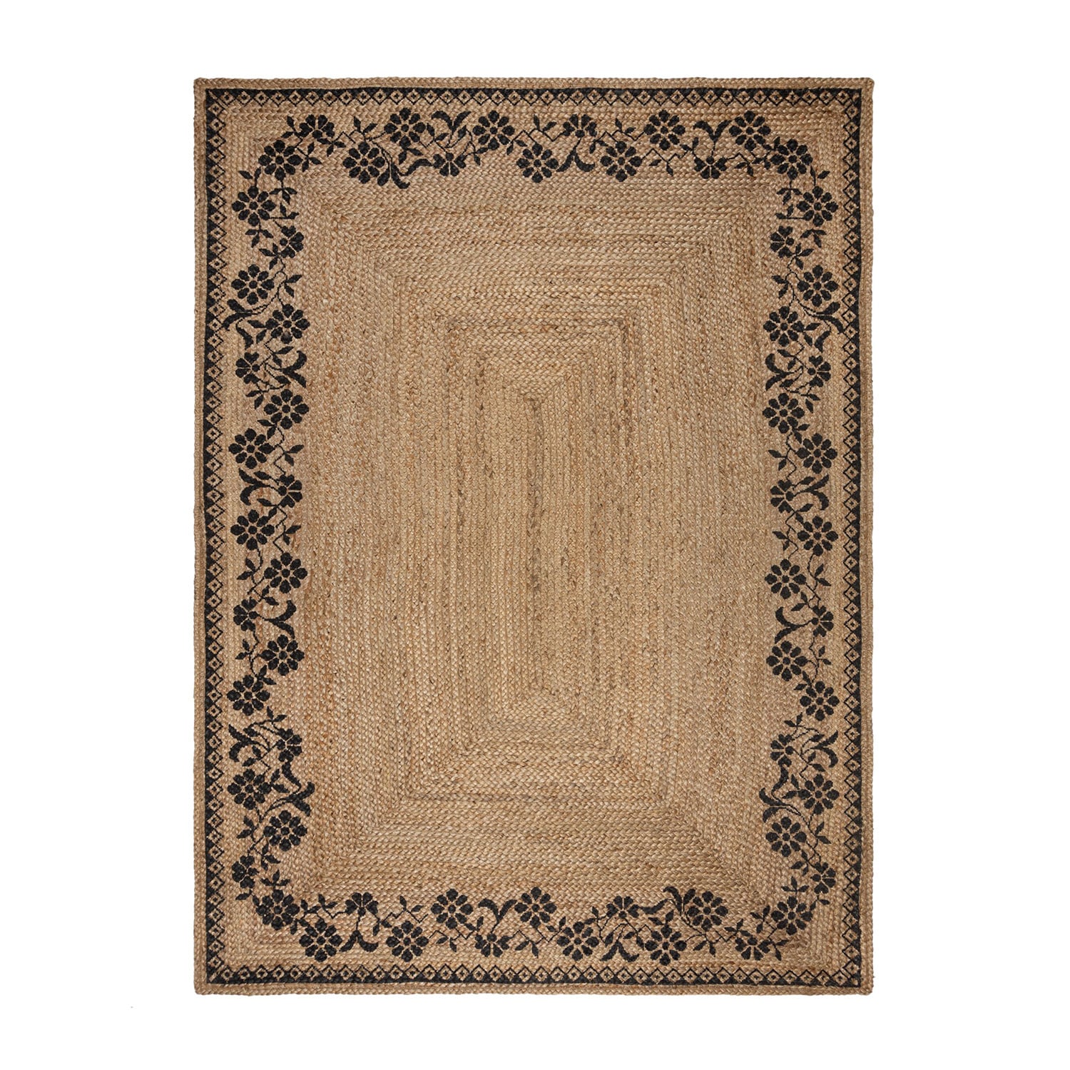 Jute floor rug - Marino Floral Natural