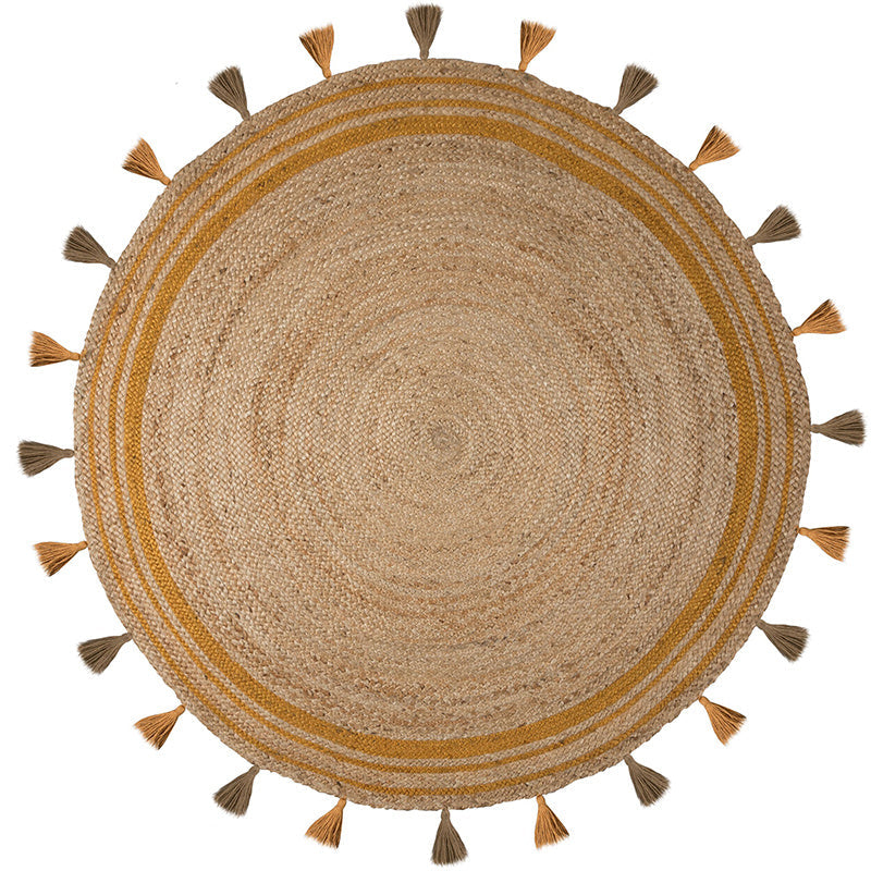 Round jute floor rug - Lunaro Natural/Ochre Yellow