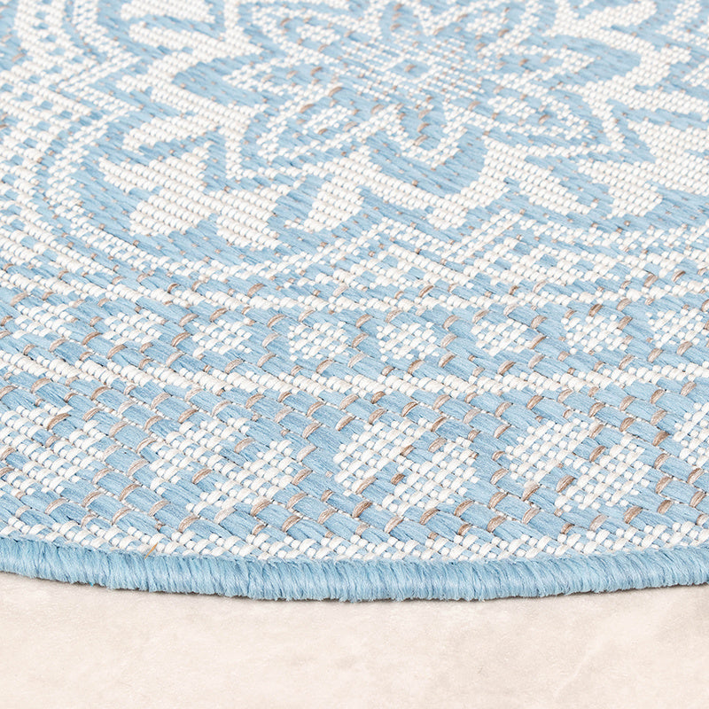 Round Outdoor Rug - Summer Oriental Light Blue