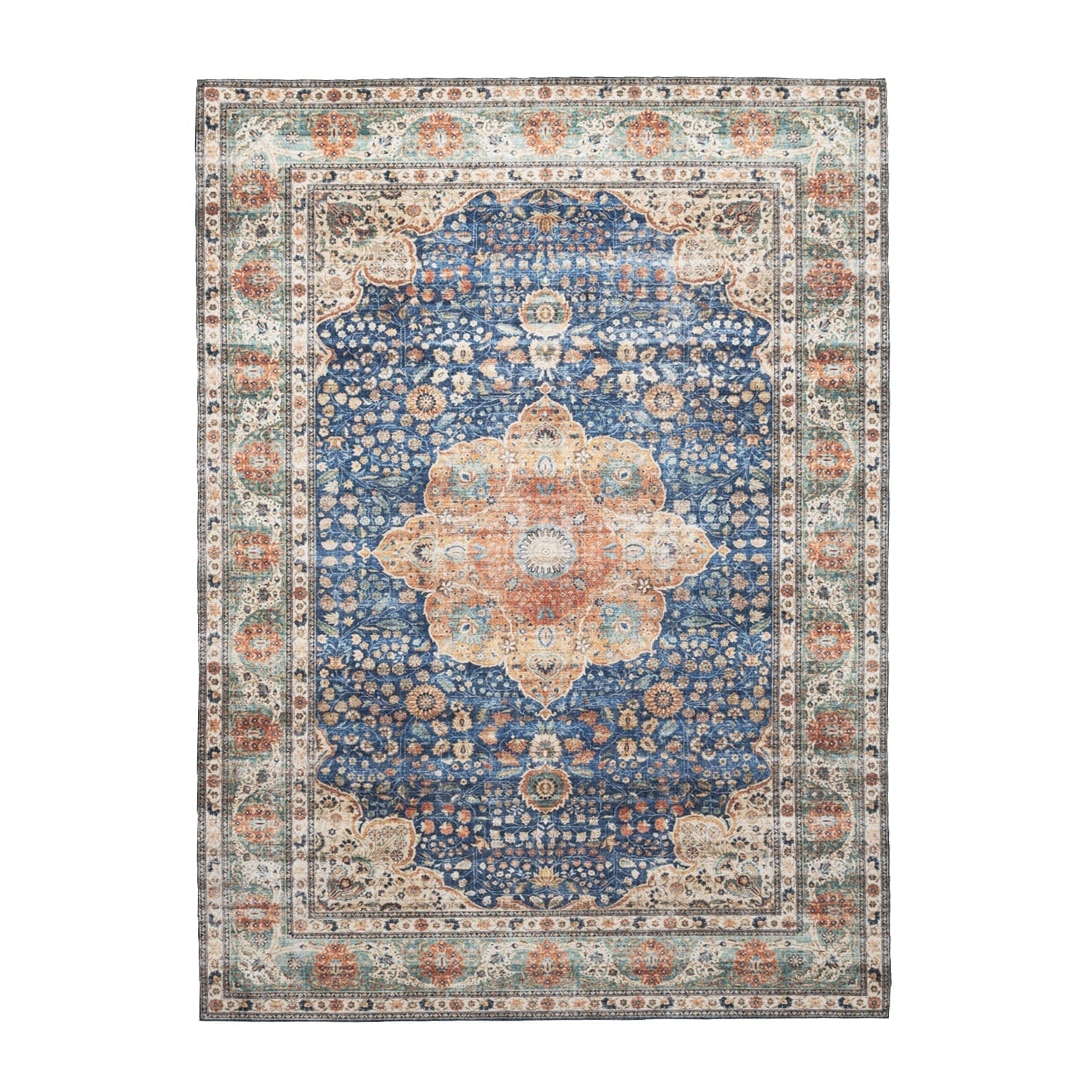 Indoor Outdoor Rug - Kairo Medallion Dark Blue/Terra