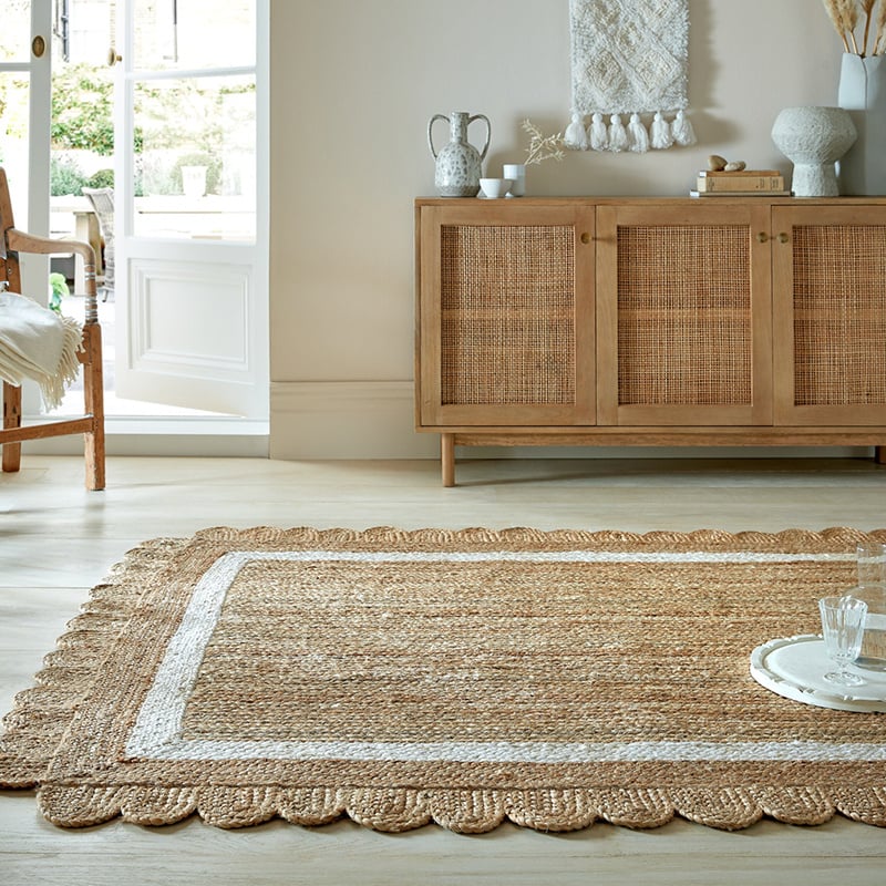 Jute floor rug - Grazo Natural/White