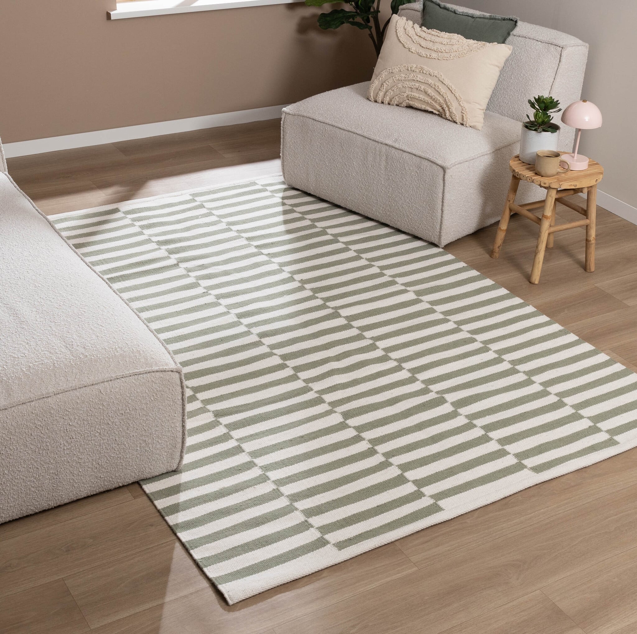Striped Modern Rug - Dazzle Blocks Green/White