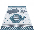 Children's floor rug - Anna Elephant Umbrella Blue