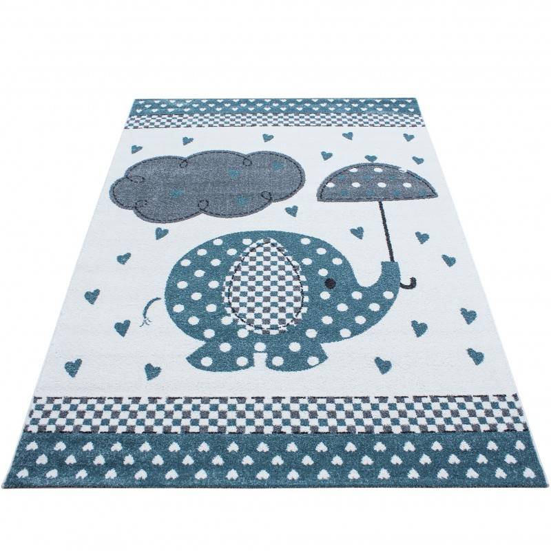 Children's floor rug - Anna Elephant Umbrella Blue