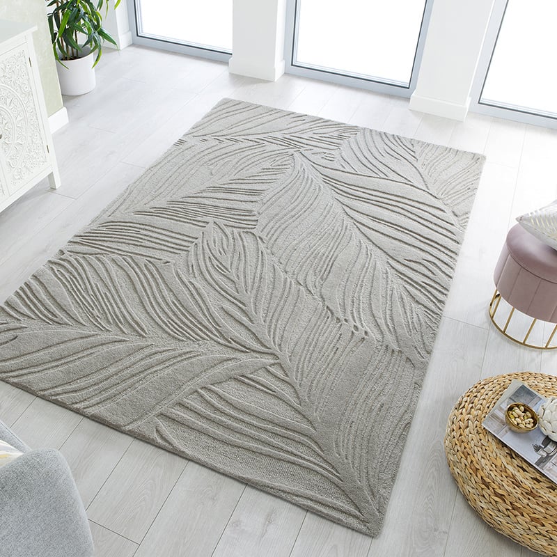 Modern floor rug - Solacio Leaves Grey