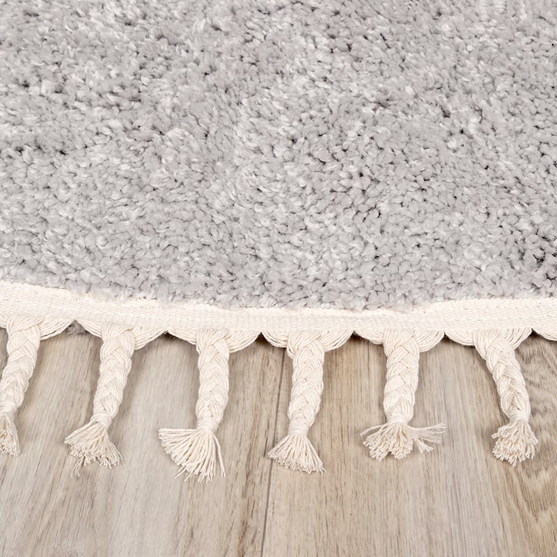 Round High Pile Rug - Lofty Fringe Light Grey