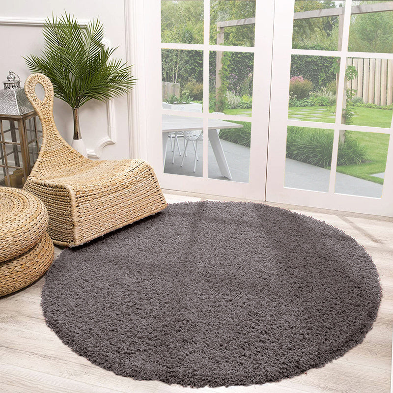 Round High Pile Rug - Solid Dark Grey