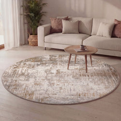 Round washable rug - Misha Grunge Cream/Brown