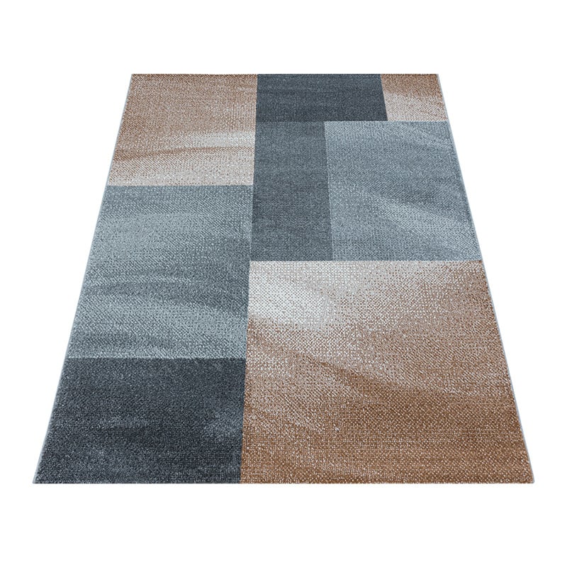 Retro Floor Rug - Stencil Rectangles Brown/Grey