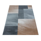 Retro Floor Rug - Stencil Rectangles Brown/Grey