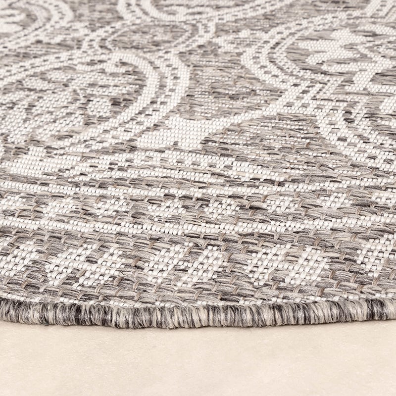 Round Outdoor Rug - Summer Oriental Light Grey
