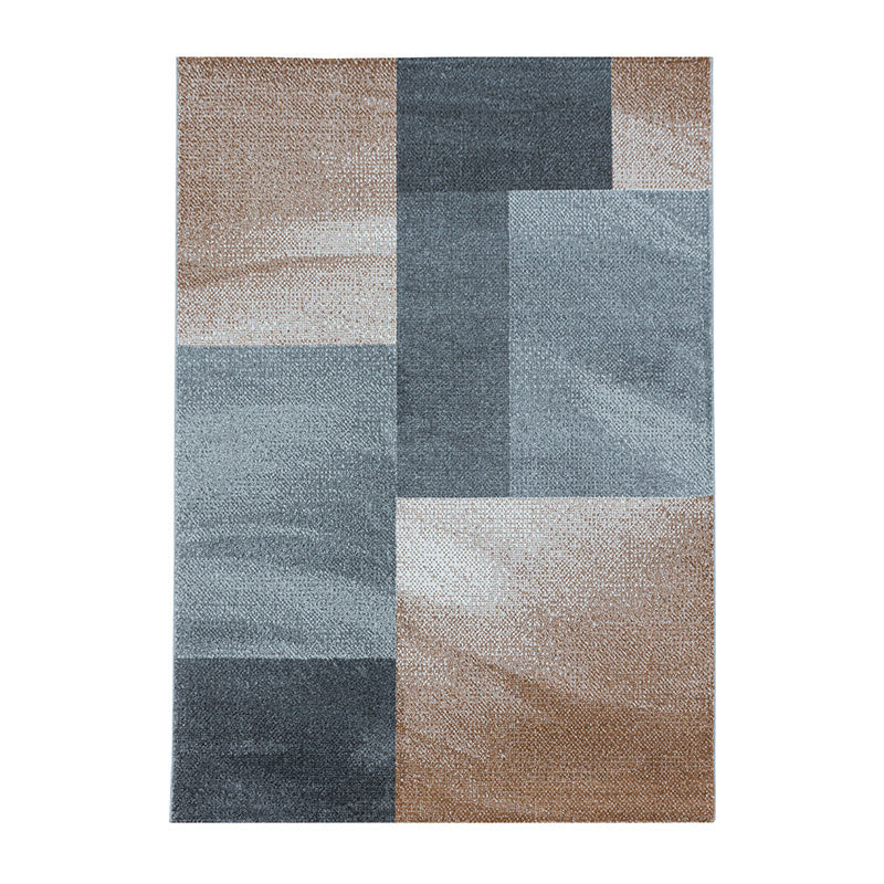 Retro Floor Rug - Stencil Rectangles Brown/Grey