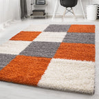 High-pile floor rug - Cube Terracotta